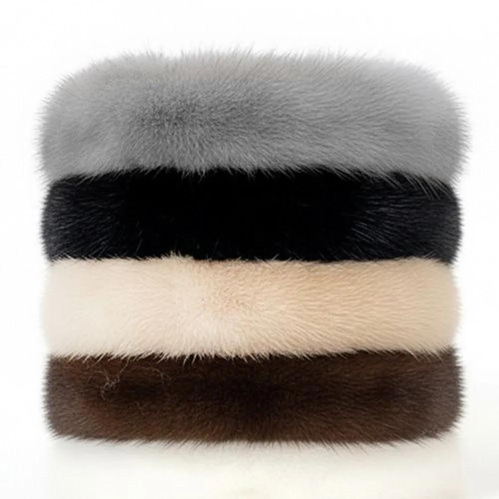 Royal Luxury 4-Color Full-Skin Mink Fur Hair Band Beige