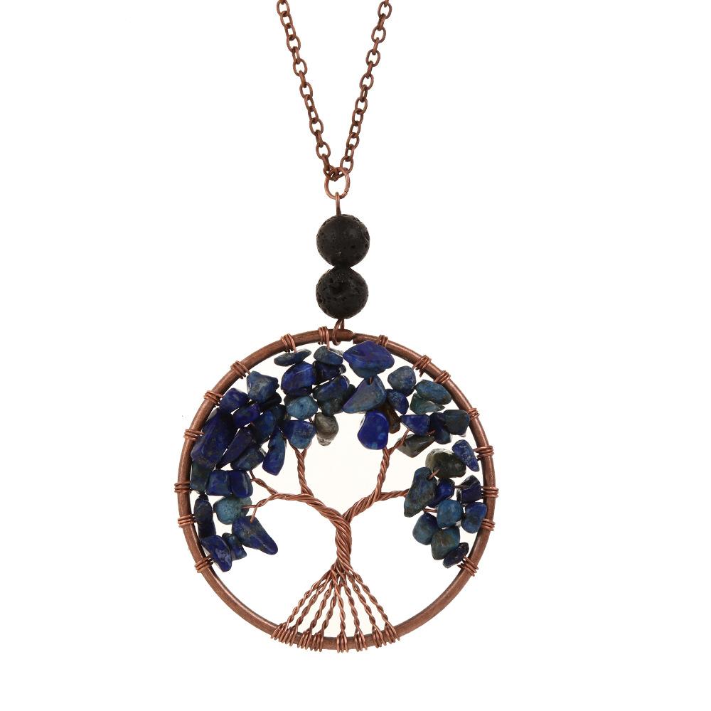 Natural Stone Crystal, Aromatherapy Volcanic Stone Pure Hand-Wound Gravel Tree Root Life Tree Necklace N14