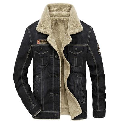 Fashion Retro Thick Warm Men's Fleece Denim Coat Jeans