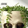 Skull Themed Art Halloween Retro Planter, Spooky Gothic Human Head Flower Pot, Indoor Potted Plant Pot Skeleton Candy Bowl Decoration for Tabletop