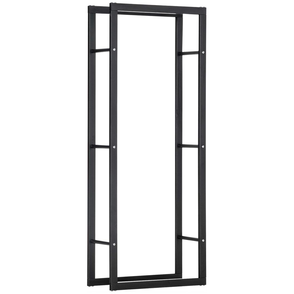 Metal Firewood Log Holder Tall Firewood Rack Indoor Outdoor Fireplace Wood Storage Shelf, Black, 60Wx25Dx150Hcm