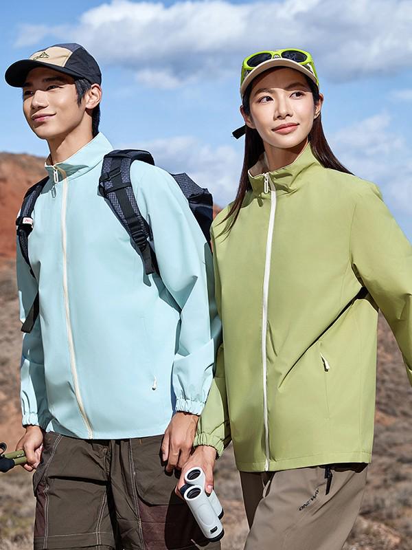 Unisex Stand-up Collar Windbreaker - Waterproof & Windproof, Lightweight Spring/Autumn Jacket with Custom Logo for Outdoor Enthusiasts.