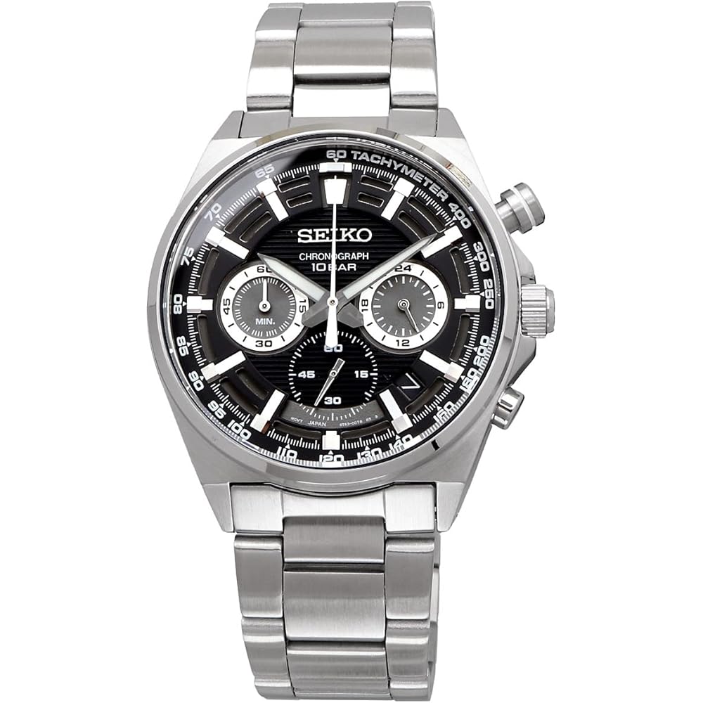 Seiko Chronograph Quartz Men's Watch SSB397P1 Black Dial Silver Stainless Steel 100m Water Resistant