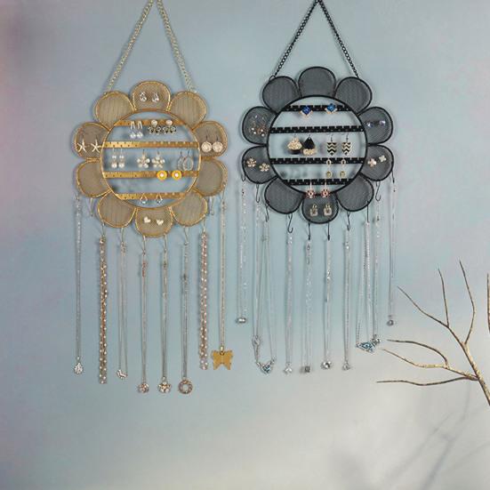 Präsentationsständer für Ohrringe mit Metallkette, Blumenform, Gitterdesign, große Kapazität, Wanddekoration, Schmuckhalter zum Aufhängen, Shop-Halsketten-Organizer