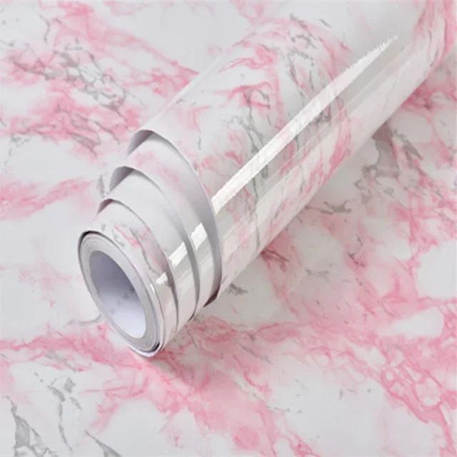 60cm Width Glossy Self Adhesive Solid Wallpaper Vinyl Marble Wall Stickers Waterproof Contact Paper for Kitchen Home Decor Film
