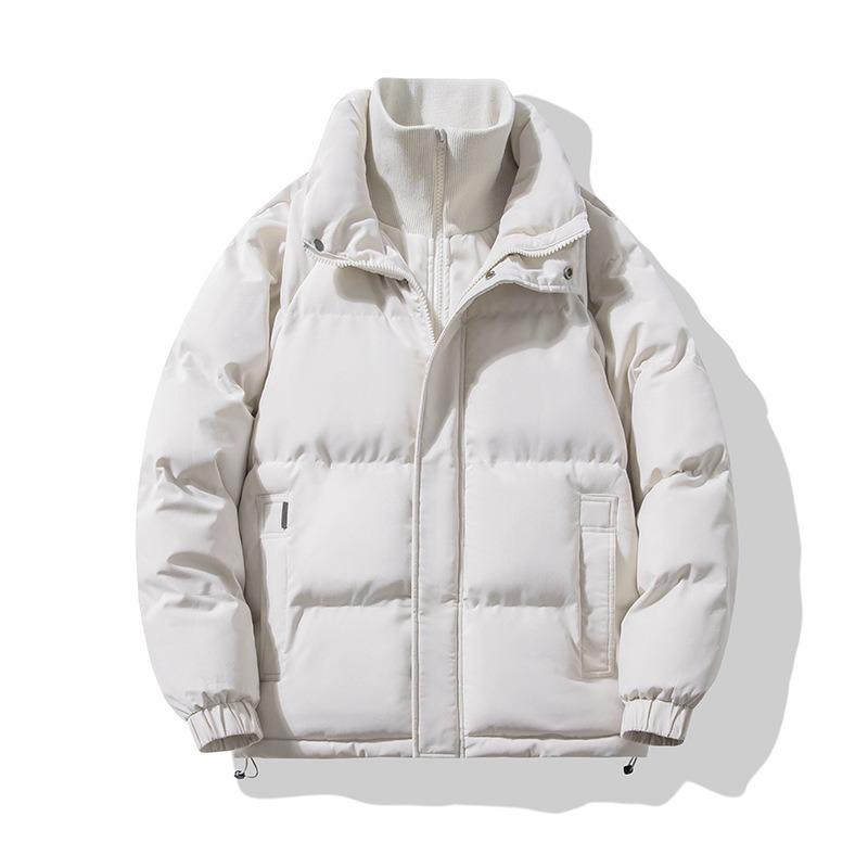 Winter new men's solid color stand-up collar fake two thickened warm cotton-padded trendy couple coat