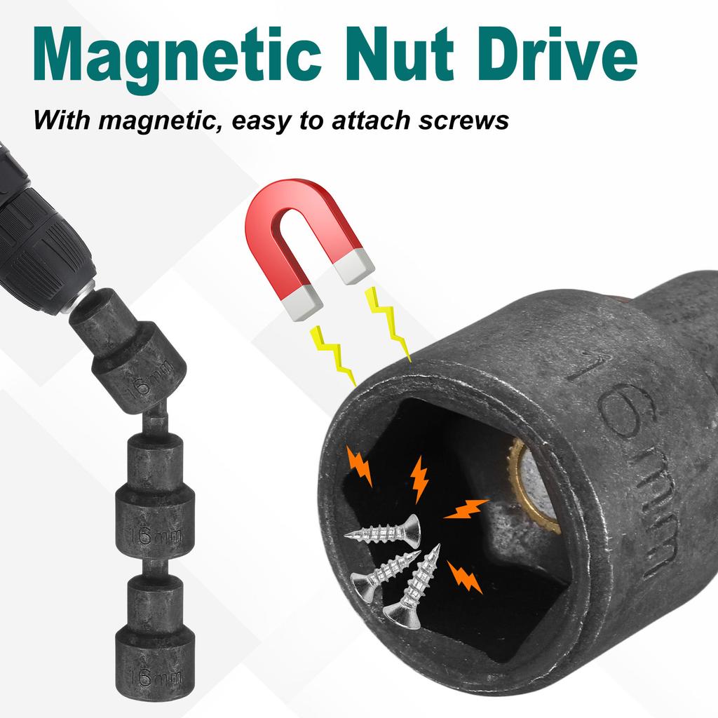 2pcs 1/4 Hex Shank 15-19mm Magnetic Hex Socket CR-V Steel Quick-Release Impact Driver Socket Wrench for Impact Drill Power Nut