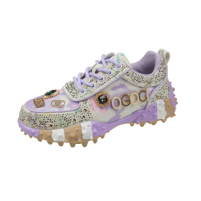 Women Sneakers Mesh Breathable Casual Luxury Rhinestone Lace Up Platform Vulcanized Shoes Zapatos Mujer