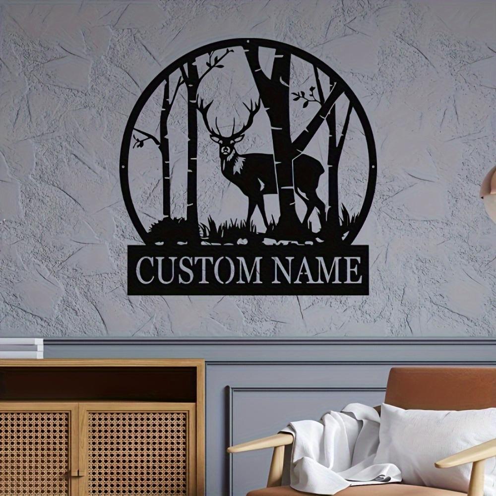 Personalized Deer & Bamboo Metal Wall Art, Laser-Engraved Custom Name Sign for Home & Office, Wildlife Wall Sculpture