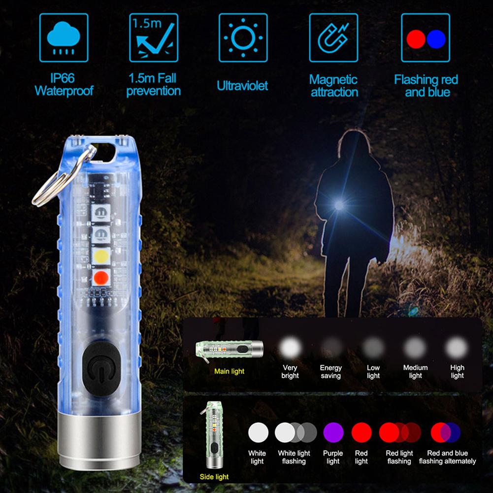 Mini Keychain Flashlight Multifunctional 400lm High Brightness Usb C Rechargeable Magnetic Torch Camping Light