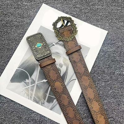 Retro Edgy Schnallen Gürtel Verstellbarer Brauner PU Lederriemen Geprägter Gürtel Modeaccessoire Für Damen Herren