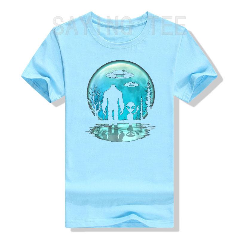 Alien and Bigfoot Moon T-Shirt Funny UFO Lover Graphic Tee Tops Cotton Fashion Short Sleeve Blouses Husband Boys Birthday Gift