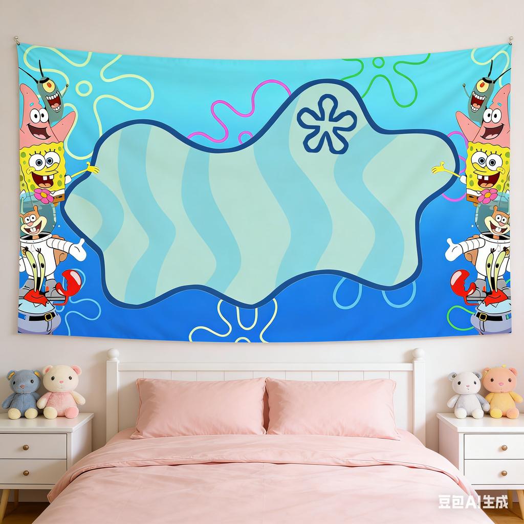 Tapiz Kawaii de Bob Esponja y Patricio Fondo de Bikini Personajes Arte de Pared Tapiz Para Decoración del Hogar Fondo de Fiesta y Regalo Para Niños