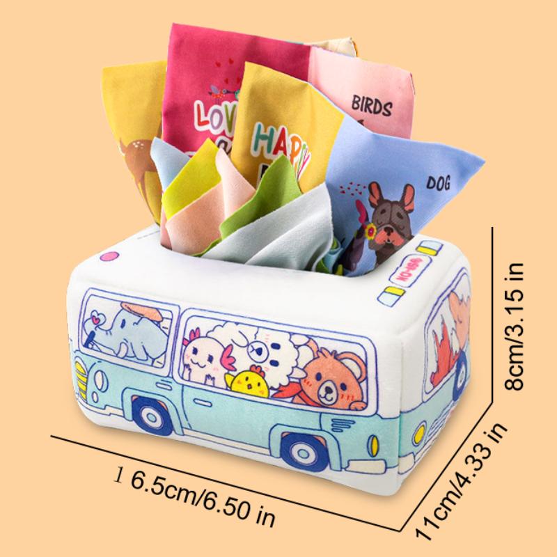 Early Educational Learning Motor Skills Development Gift Idea Infant Tissue Box Toy Montessori Style Tactile Pull Toy 10-count scarf