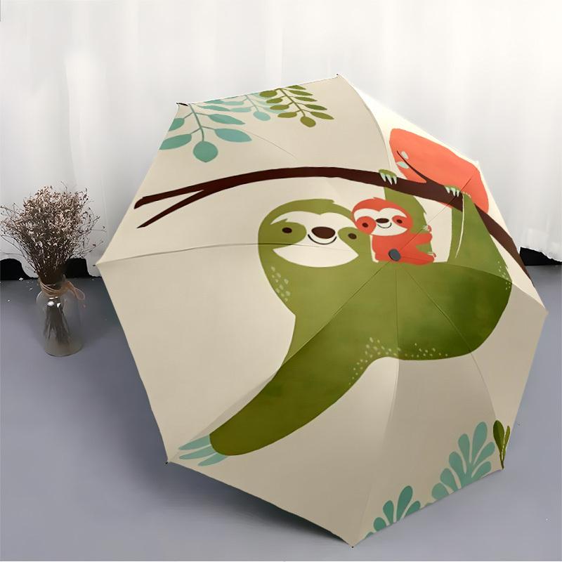 1pc Sloth Sunset Automatic Folding Umbrella - Compact 8-Rib Design, Durable Plastic & Iron, Lightweight for Outdoor Daily Use019