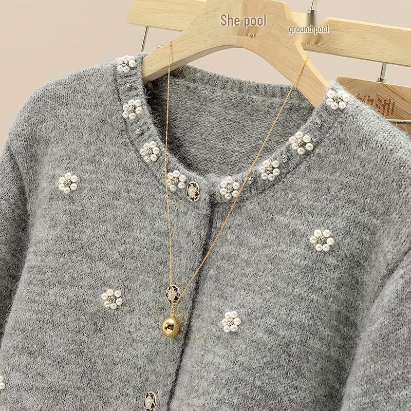 Elegant Floral Beaded Knit Cardigan