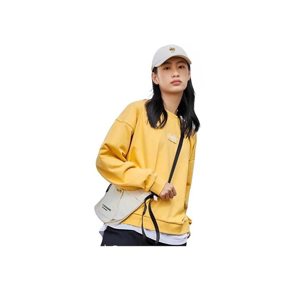 Li Ning Ink Splash Print Loose Round Neck Pullover Sweatshirt Unisex sweatshirt Light-Ochre AWDR447-2