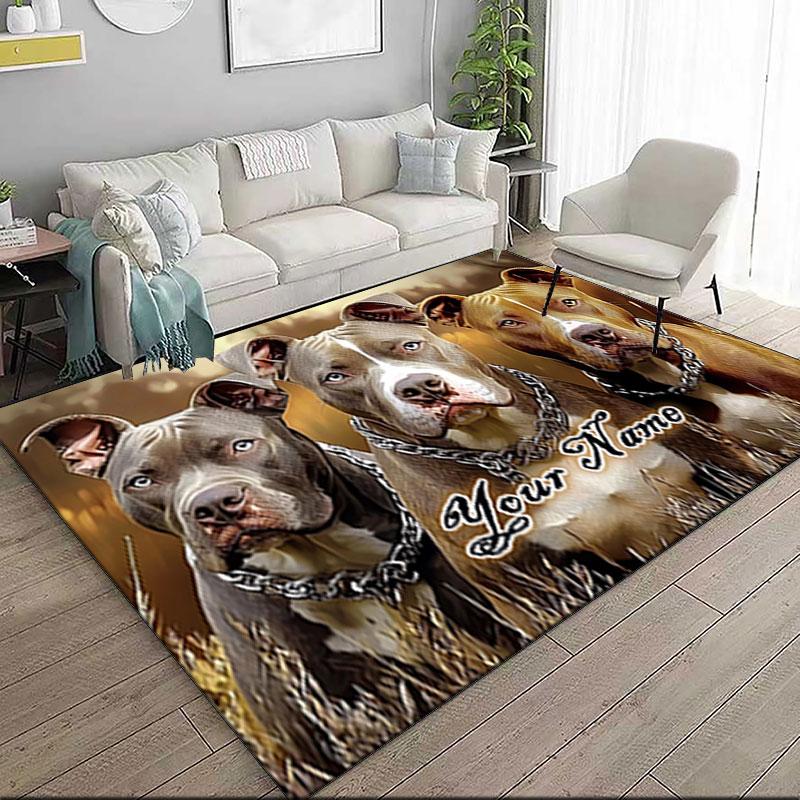 1PC Custom Name Pit Bulls: Strength Loyalty Theme Floor Mat Ideal for Living Room, Game Rooms, Office, Bedroom,Floor Mat Playful Design