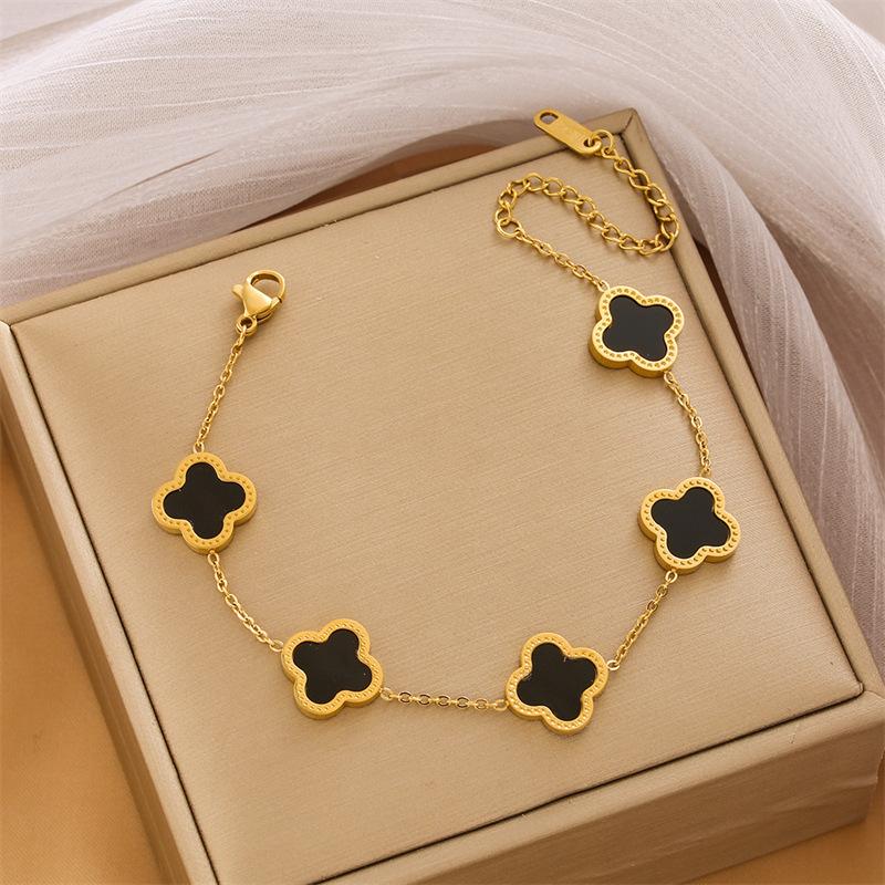 Titanium Steel 18K Four-Leaf Clover Bracelet Women Fashion Light Luxury Stainless Steel Lucky Grass Bracelet