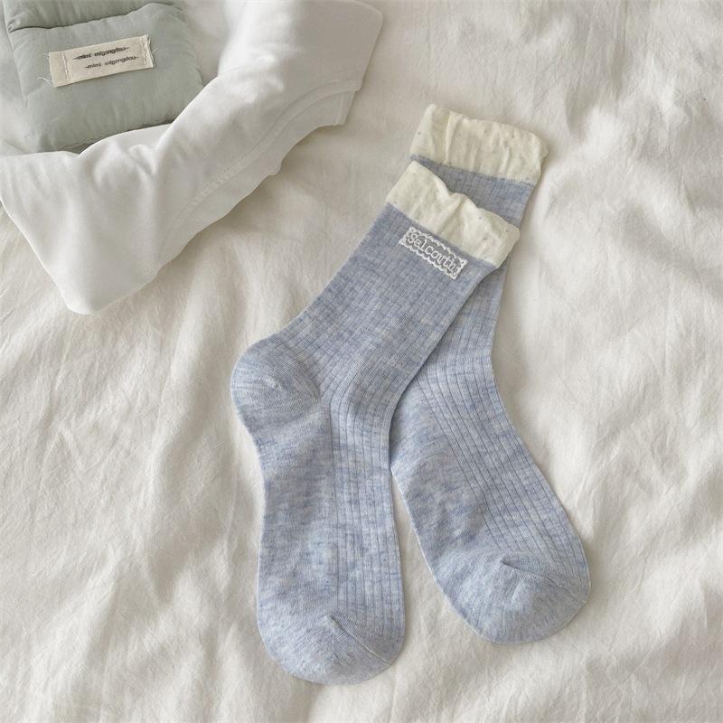 Thin Lace Labeled Bow Socks Internet Celebrity Popular Breathable Cotton Mid-Leg Socks Stacked Socks