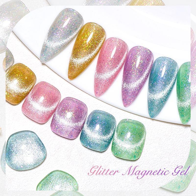 Mtssii 7ml Glitter Magnetic Gel Nail Polish Cat Magnetic Gel Colorful Laser Gel Semi Permanent Soak Off Sparkling Nail Art Gel Varnish