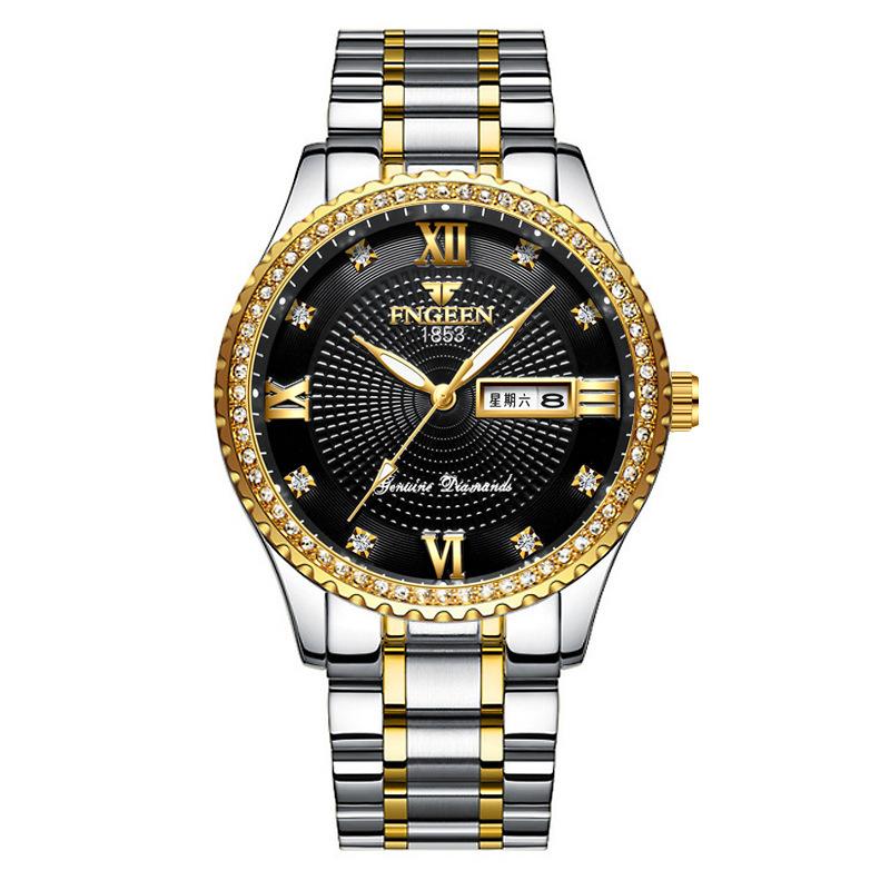 Top Brand Men s Watch Men s Trendy Fashion Business Diamond Quartz Watch Double Calendar Waterproof Luminous Quartz Men s Watch