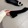 Rhinestone Buckle Luxury Block Heel Flats French Pointed Toe Women Banquet Slip On Loafers