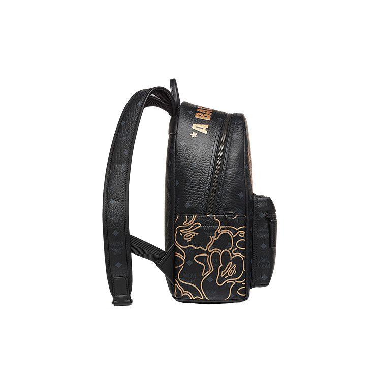 MCM Visetos Leather Backpack with Dragon Motif & Gold Detail for Daily & Travel Use