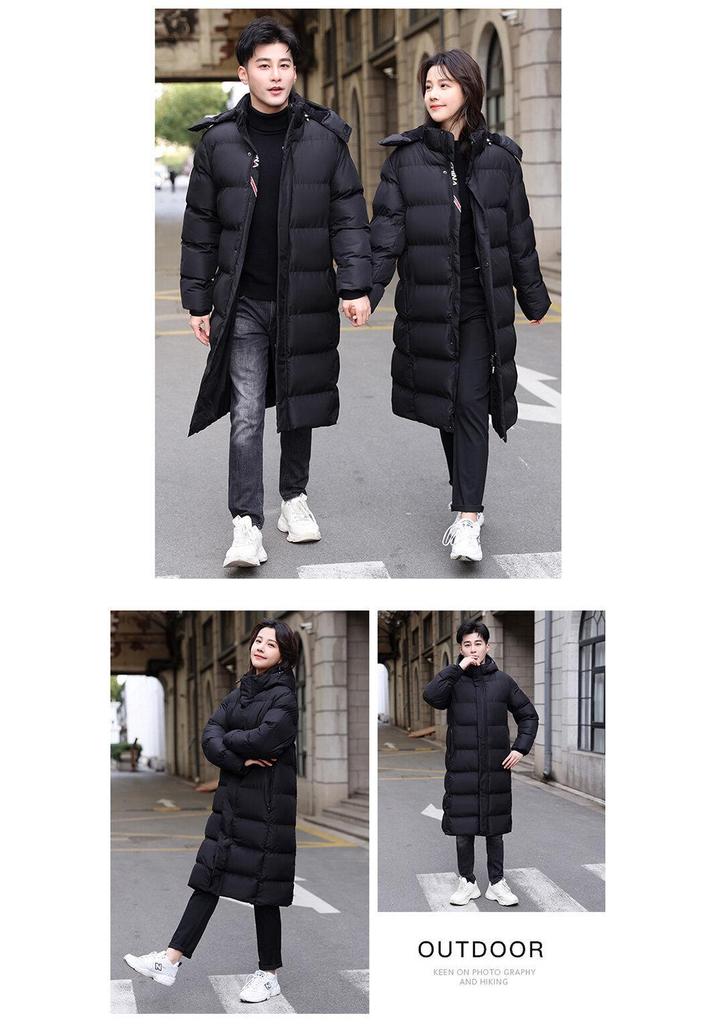 Unisex Long Winter Knee-High Coat, Couples' Cotton Jacket, Mid-Length Thickened School Uniform Style, Warm Quilt for Students.