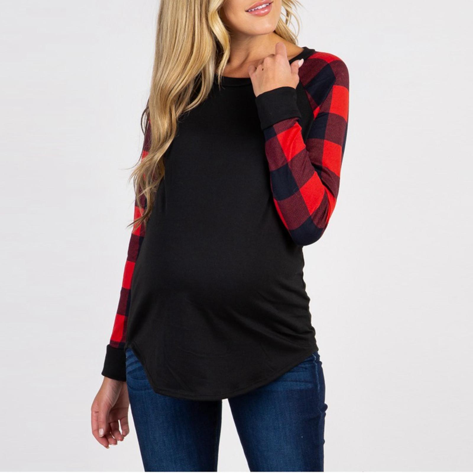 

Женская клетчатая футболка с длинными рукавами для беременных, верхняя одежда для беременных XL красный