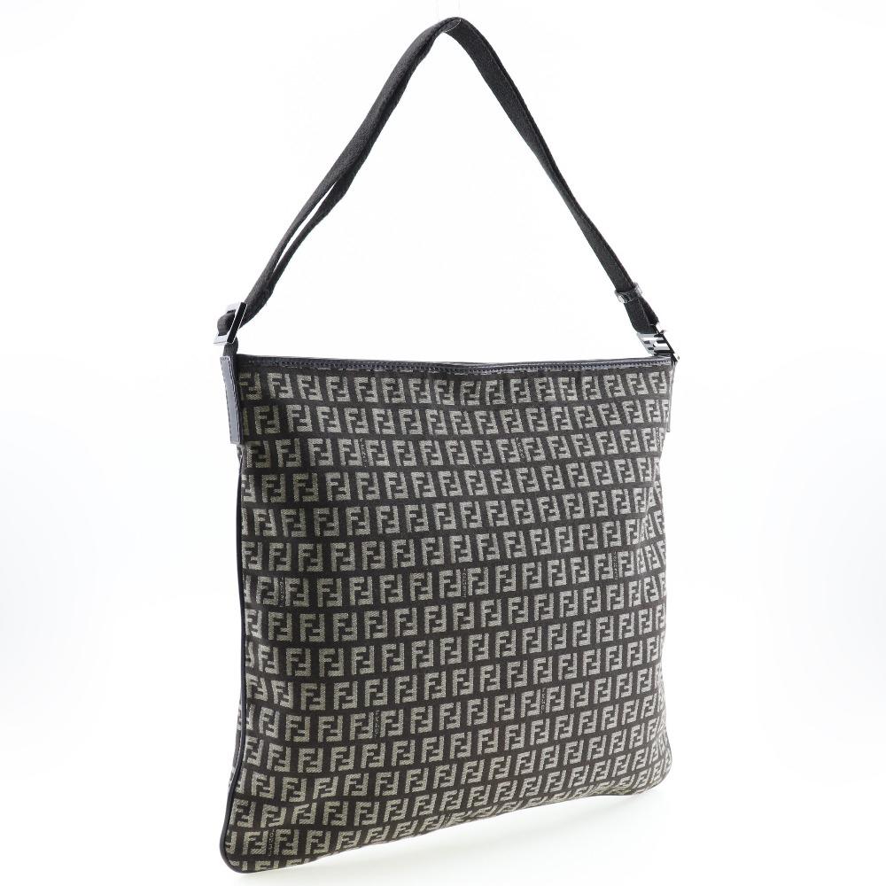 Fendi One Belt Shoulder Bag Zucchino Brown Canvas Unisex Used