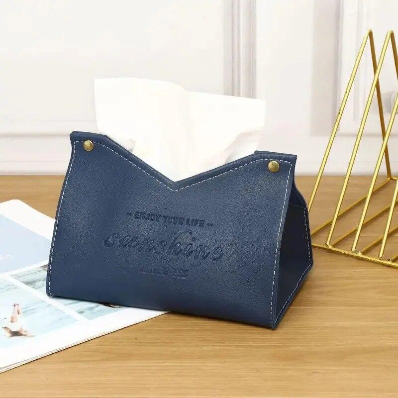Living Room And Dining Room Tissue Box Eco-Friendly Leather Multi-Purpose Solid Color Creative Napkin Storage Box
