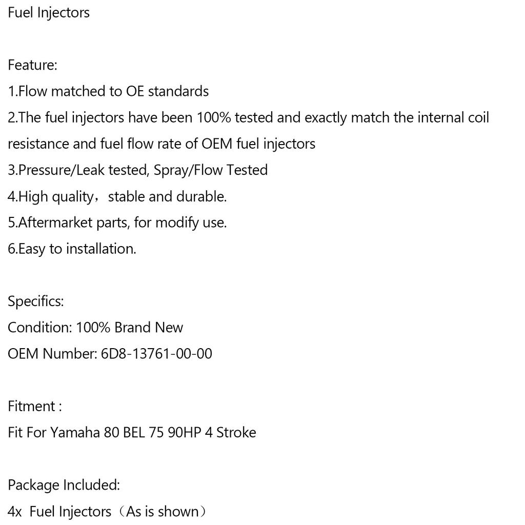 4PCS Fuel Injector 160CC 6D8-13761-00-00 For Yamaha Outboard 80BEL 75-90HP 4 Stroke