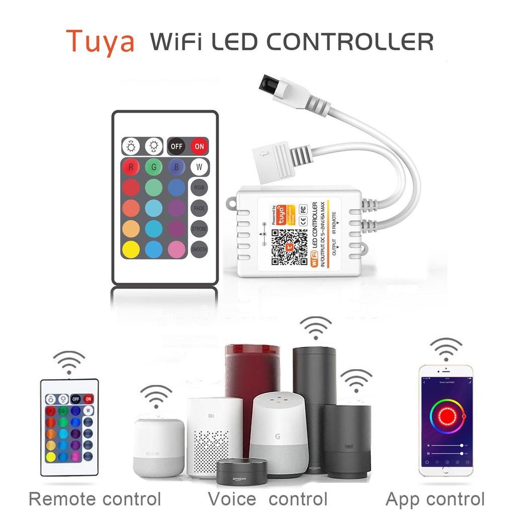 24-Key Dual-Mode WiFi RGB Music LED Controller with TUYA Smart Voice Feature