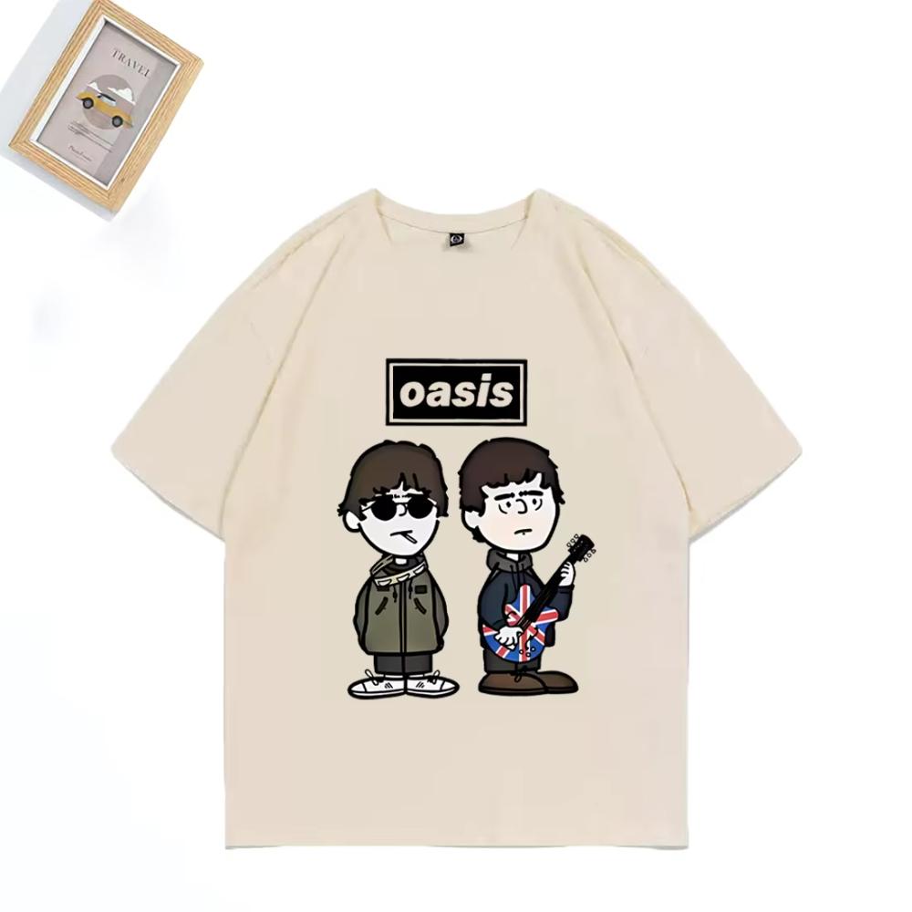 Oasis Summer Shortsleeved Tshirt Retro European and American Punk Rock Youth Cartoon Comics Men and Women Fashion Y2K Top
