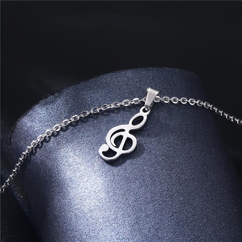 1pc Stainless Steel Cool Punk Hip Hop Necklace Hollow Note Pendant Necklace for Women and Men Party Jewelry Gift with 15.75inch + 2.36inch Stainless S