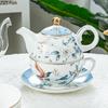 BRBlå Fågel Keramisk Kaffemugg Fat Retro Eftermiddagste Kaffekopp Tekanna Fat Set Par Kopp Set Hem Kreativ Dryckeskärl MuggEY