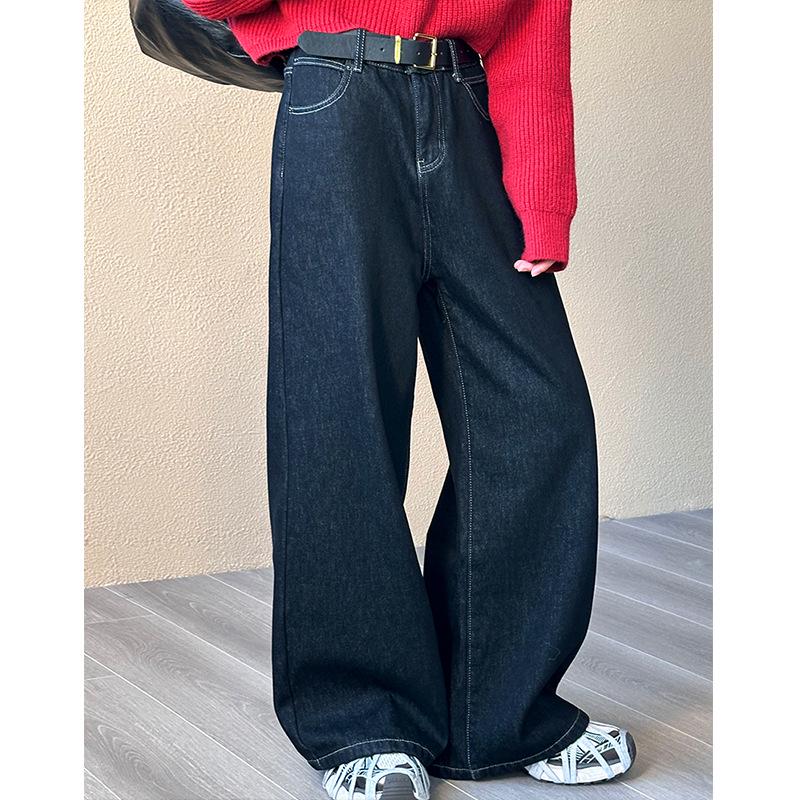Juzhi 2024 Autumn/Winter Retro Wide-Leg Velvet Jeans