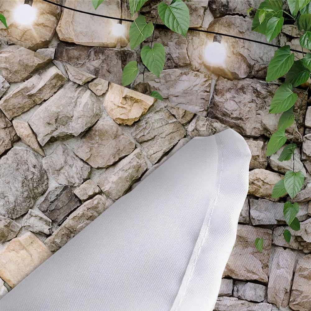 Stone Brick Wall Shower Curtain, Green Leaves Shower Curtain Set for Bathroom, Vintage 3D Vine with Lights Fabric Shower Curtain Restroom Bathtub