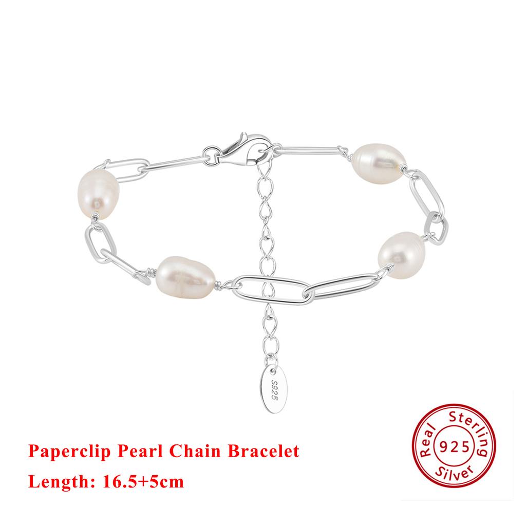 EFFIE QUEEN Fashion Freshwater Pearls Bracelet 925 Sterling Silver Paperclip Chain with Pearls Elegant Women Party Jewelry GPB39