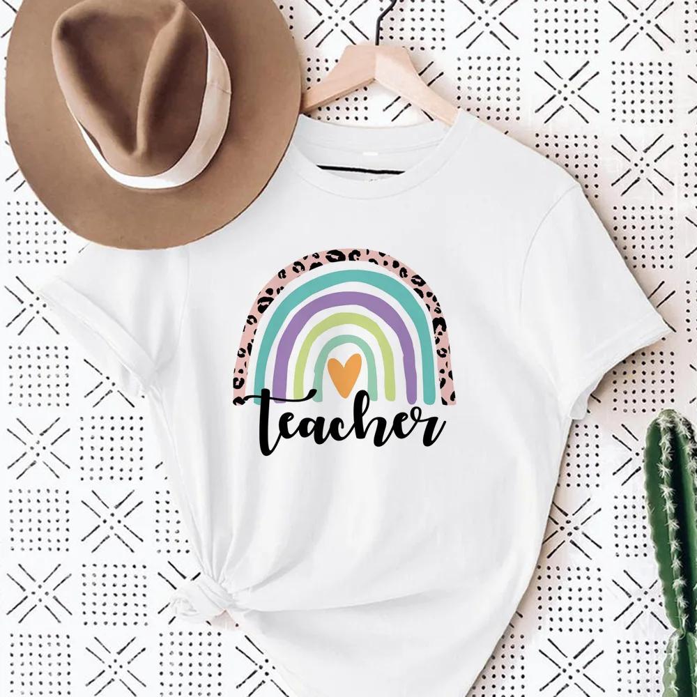 Womens Teach Love Rainbow Mama Graphic TShirt Harajuku Style Aesthetic Rainbow Print Modal Dress Casual Top for Women Cartoon