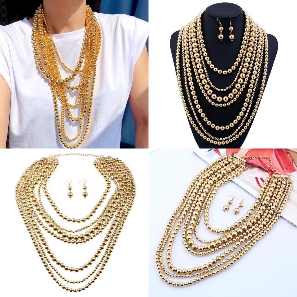 Beaded Exaggerated Gold Necklace With Multilayers For Women Fashion Accessory
