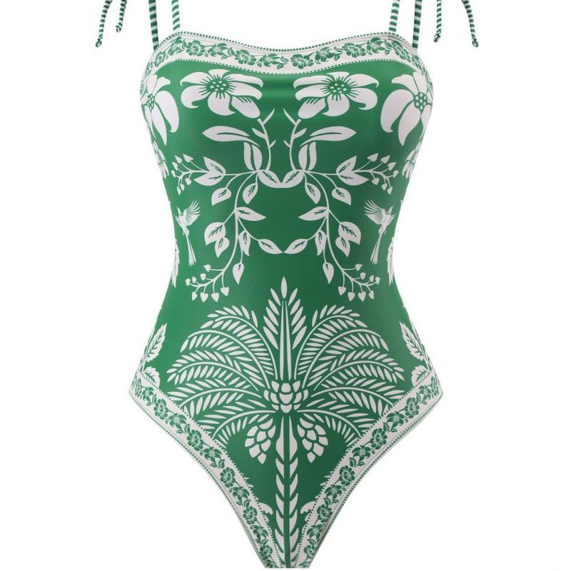 Womens Green One Piece Swimsuit Short Set Quick Dry Stretch Spa Swimming