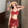 Korean Style Leopard Print Red Bikini: Sexy Beach Vacation Swimsuit for Women