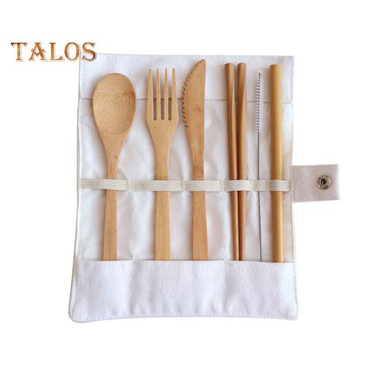 Talos 7 ks příbory příbory Ekologické bambusové nože vidlička lžíce hůlky sada slámy
