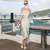 2026 European and American summer new elegant temperament wind solid color lace bow suspender tube top dress women