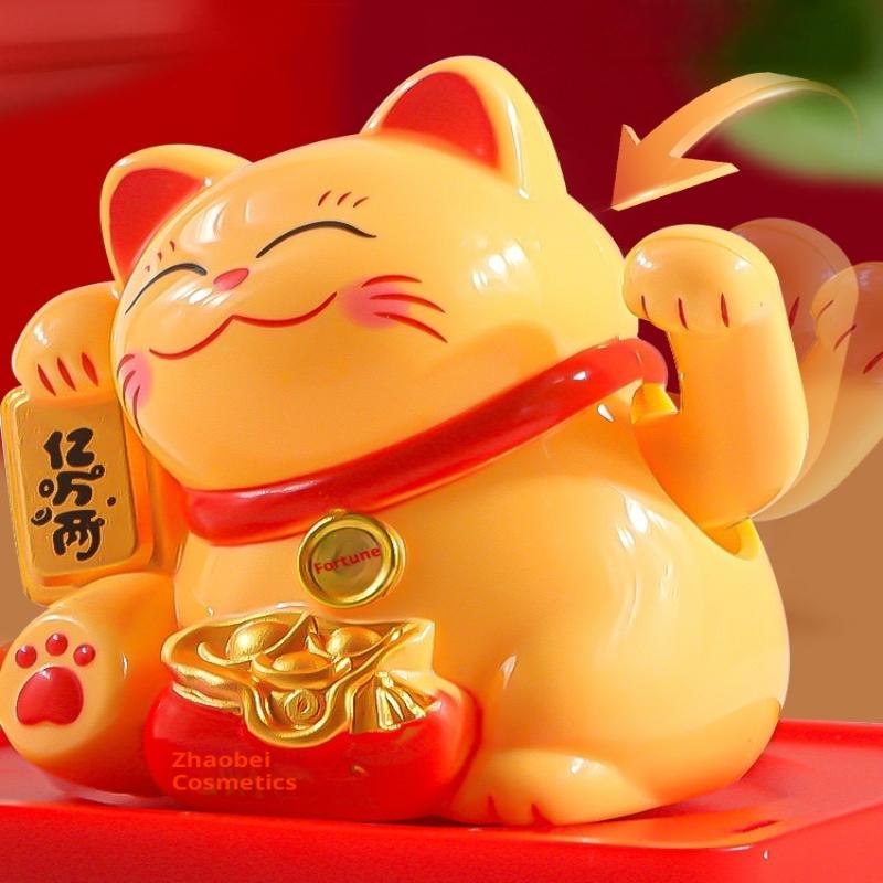 1Pcs Waving Wealth Good Fortune Awaits Solar-Powered Ornaments For Home And Office Lucky Beckoning Cat Solar Powered