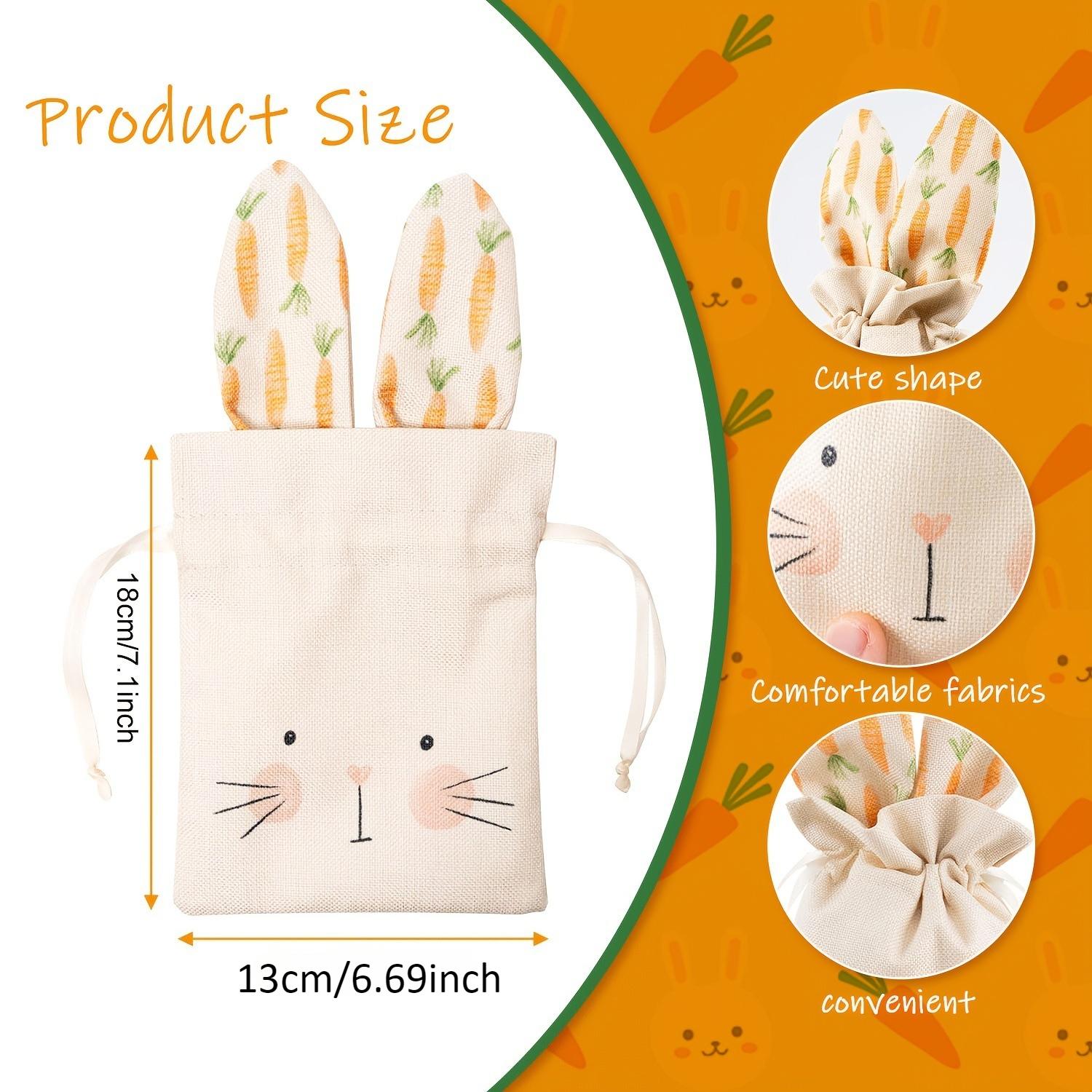 5PC Easter Bunny Treat Bag Linen Drawstring Bags for Easter Spring Party Storage Bag Linen Present Bags Snack Candy Gift Bags 13x18cm