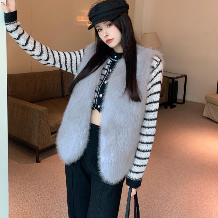 

Осенне-зимний жилет из искусственного меха норки для женщин, меховая верхняя одежда, женская повседневная куртка без рукавов One Size светло-серый