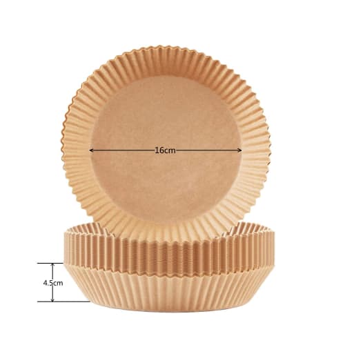 100 Tasses Rondes Jetables en PET Papier Sulfurisé pour Friteuses à Air, Diamètre Intérieur 16cm, Résistantes à la Chaleur et à la Graisse, Papier Pelable pour Tempura, Sui